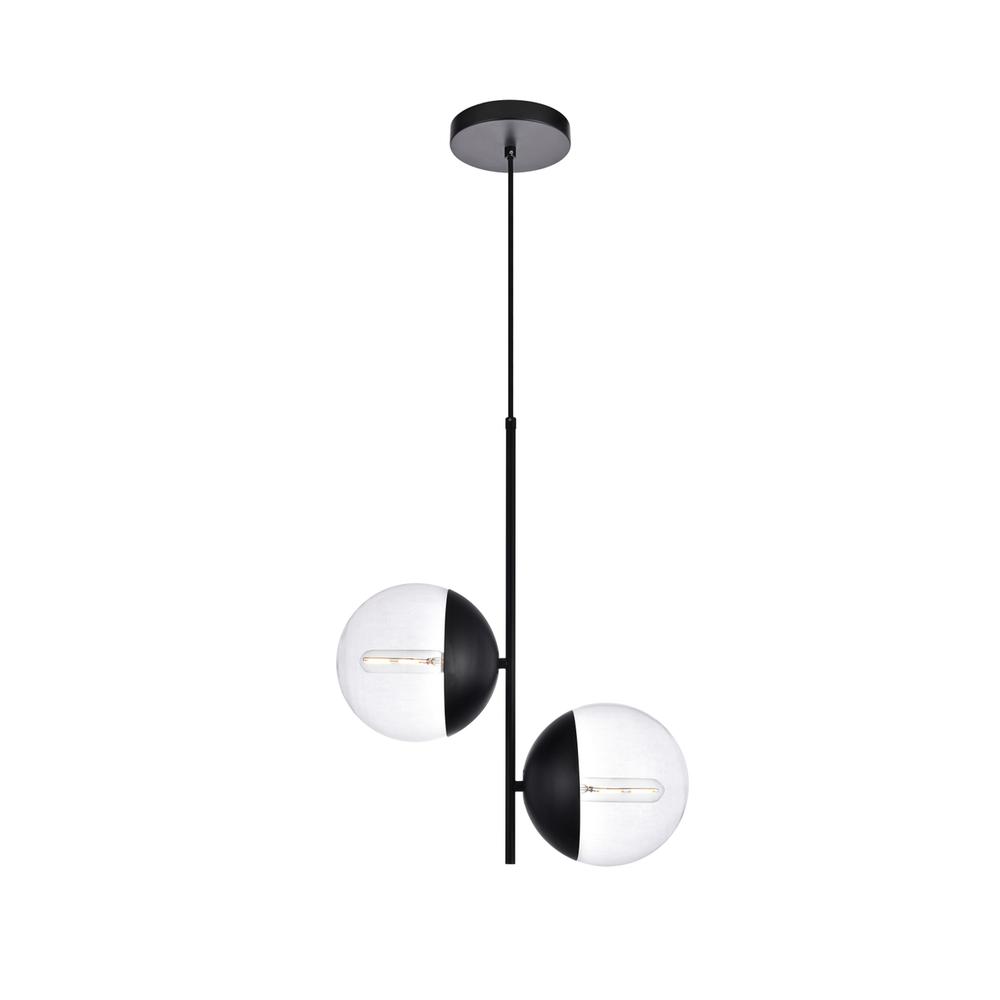 Eclipse 2 Lights Black Pendant With Clear Glass. Picture 1