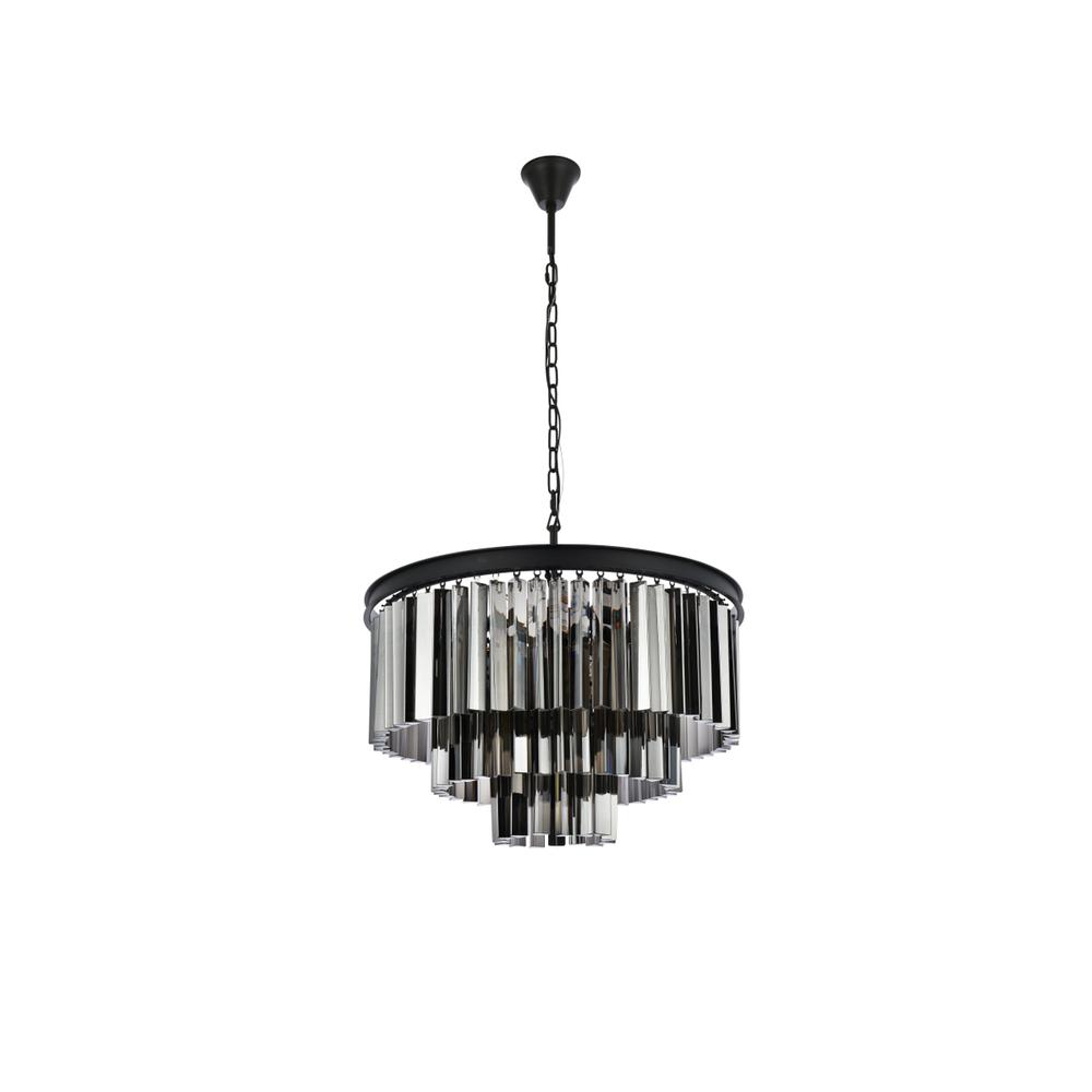 Sydney 9 light Matte Black Chandelier Silver Shade (Grey) Royal Cut Crystal. Picture 6