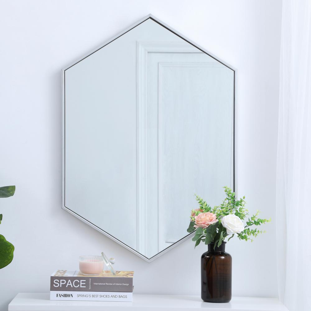 Metal frame hexagon mirror 24 inch in silver. Picture 12