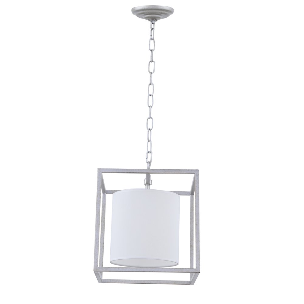 Mirin 1 Light Vintage Silver And White Shade Pendant. Picture 5