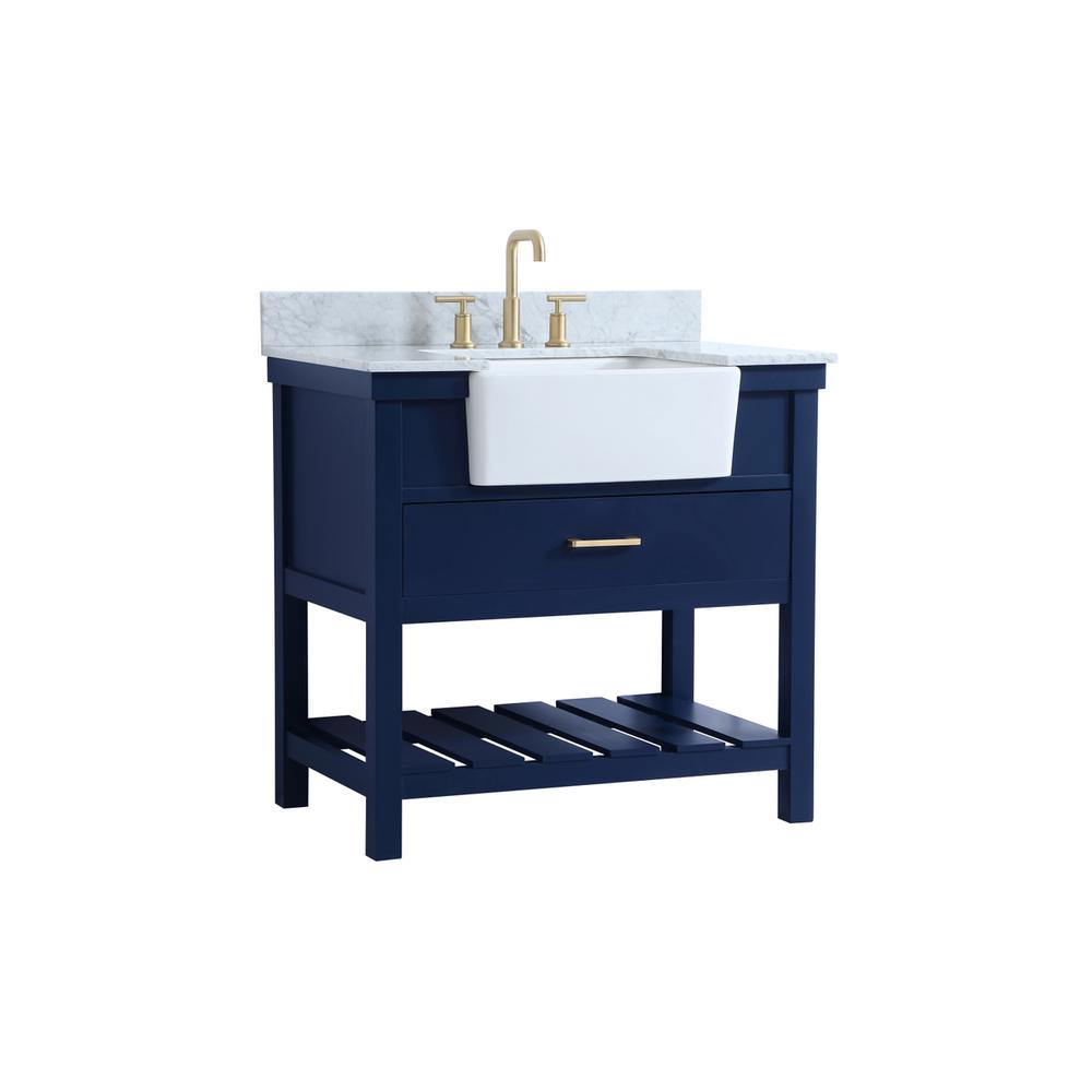 36 inch Single bathroom vanity in blue with backsplash. Picture 7