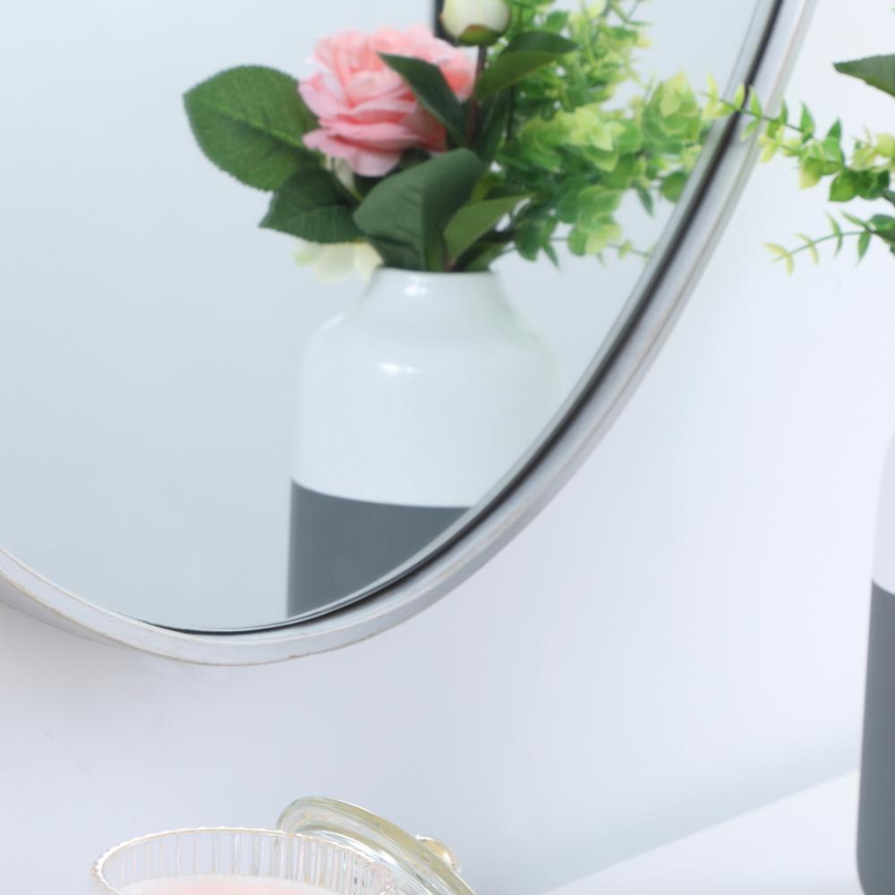 Metal frame oval mirror 40 inch in silver. Picture 10