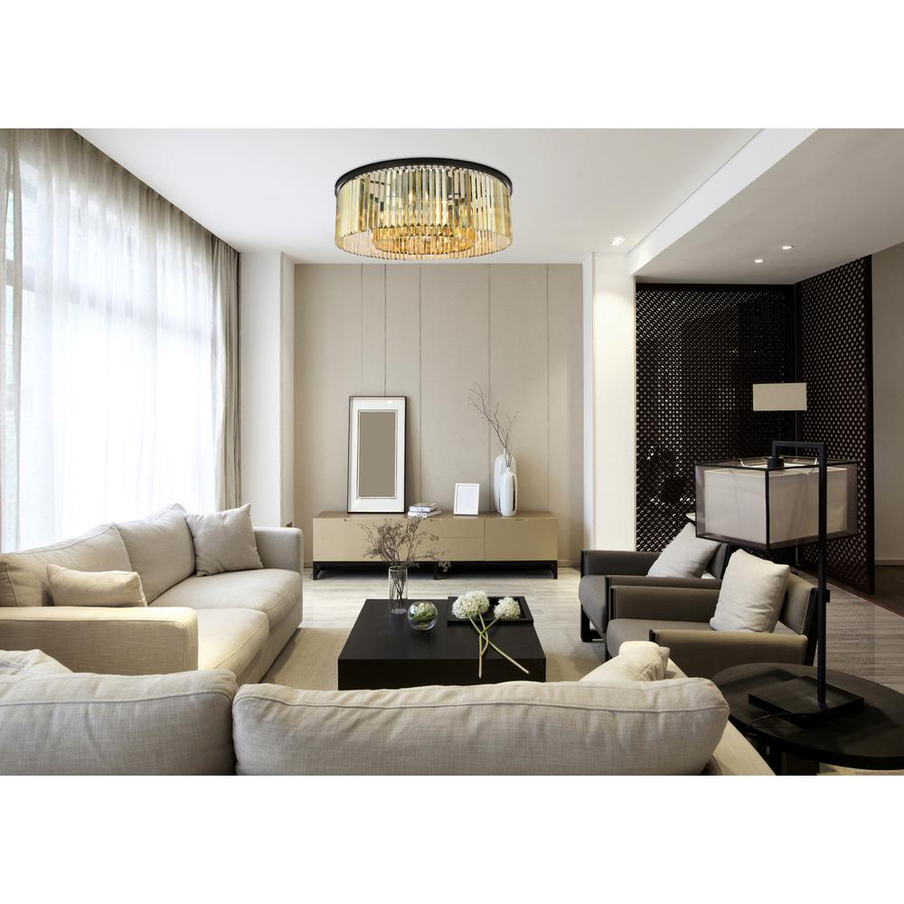 Sydney 10 light Matte Black Flush Mount Golden Teak (Smoky) Royal Cut Crystal. Picture 7