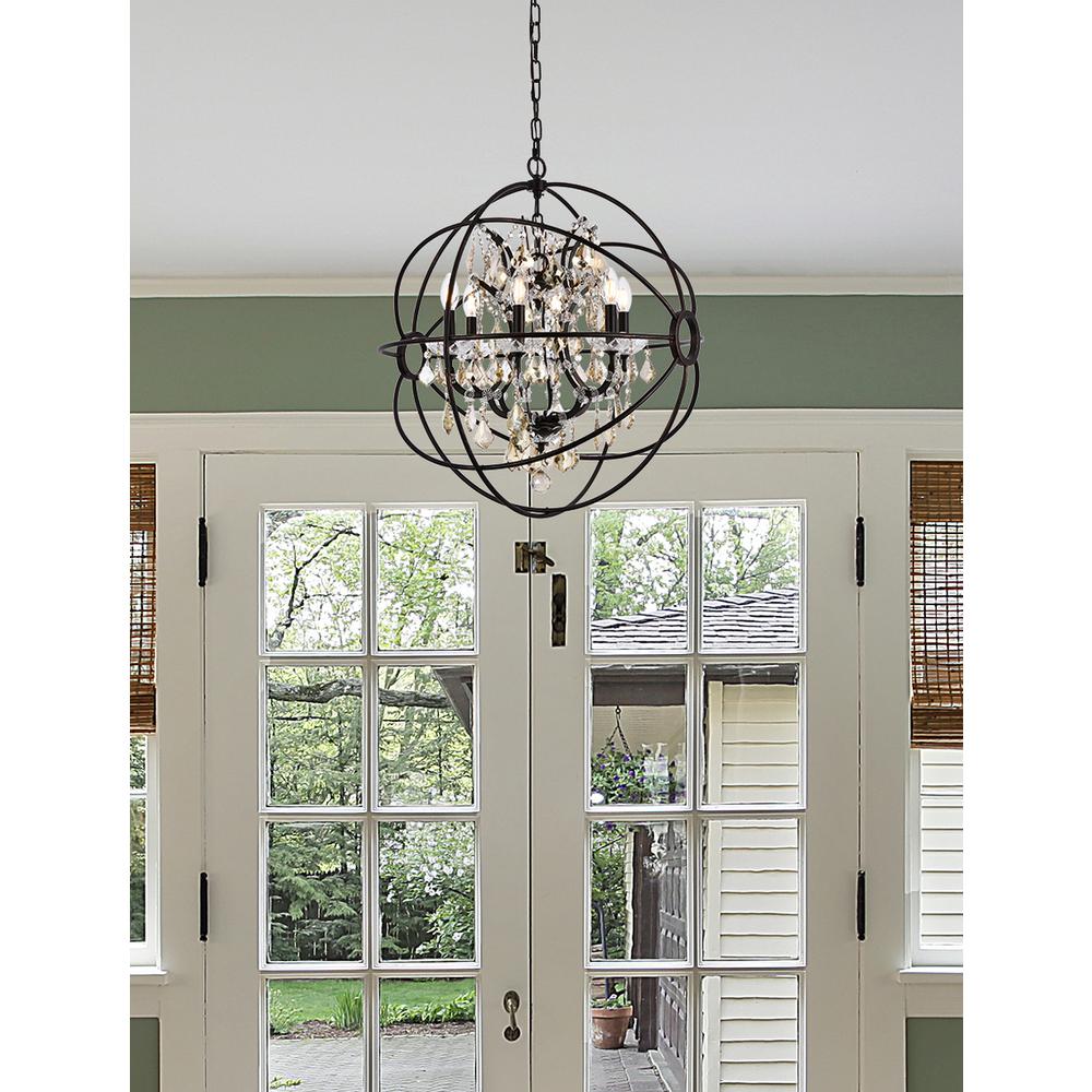Geneva 6 light Dark Bronze Chandelier Golden Teak (Smoky) Royal Cut crystal. Picture 7