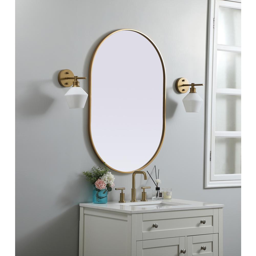 Metal Frame Oval Mirror 27x40 Inch in Brass. Picture 2