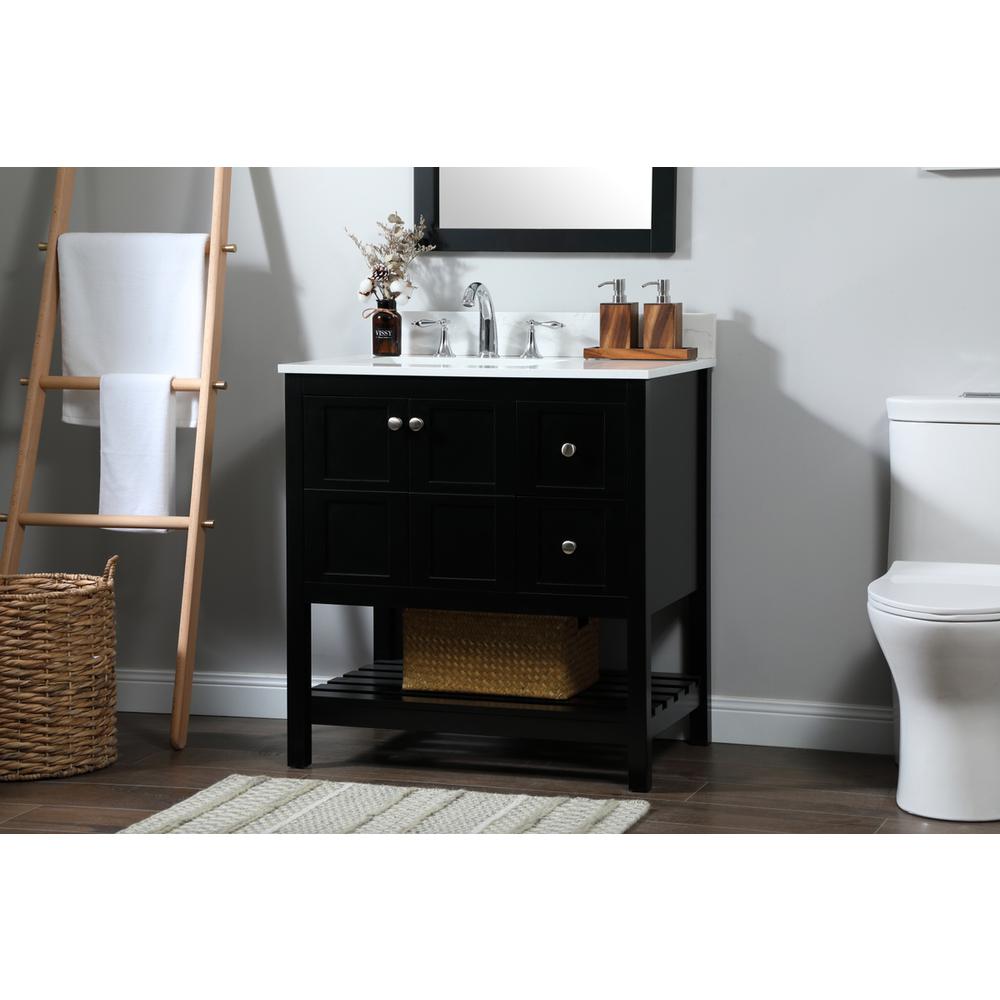 32 inch Single bathroom vanity in black with backsplash. Picture 2