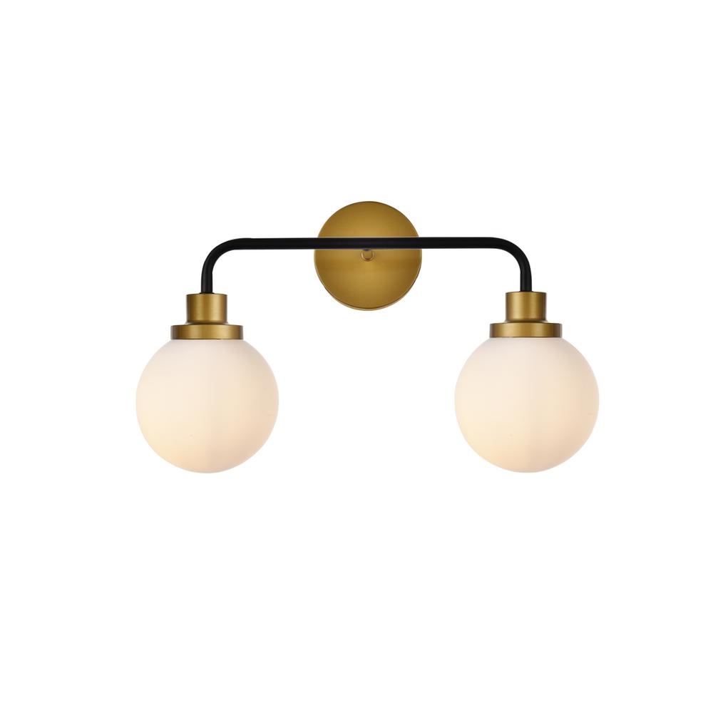 Hanson 2 lights bath sconce in black with brass with frosted shade. Picture 1