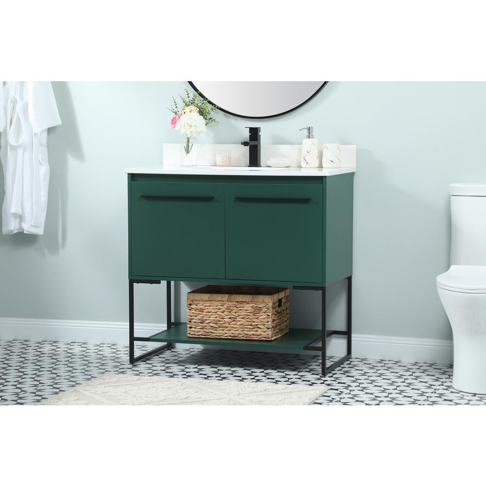 36 inch Single bathroom vanity in green with backsplash. Picture 2