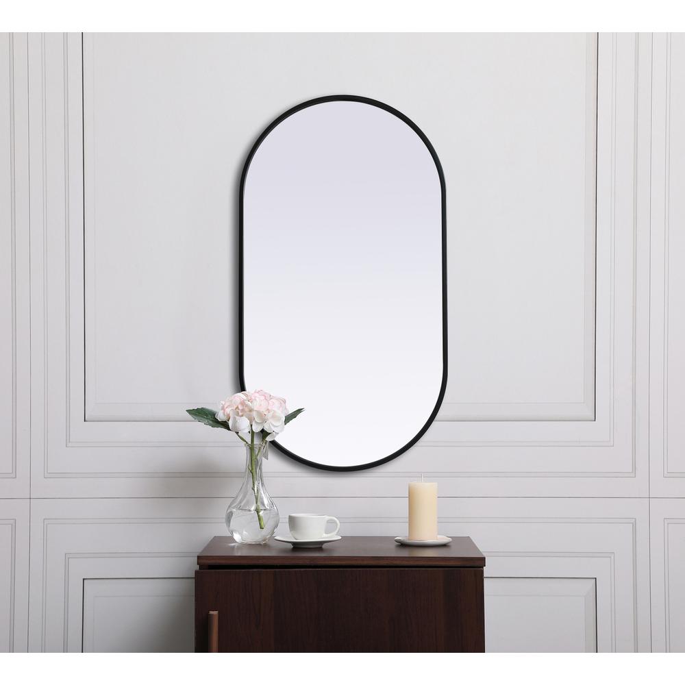 Metal Frame Oval Mirror 20x36 Inch in Black. Picture 3