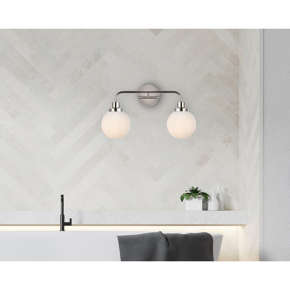 Hanson 2 lights bath sconce in polished nickel with frosted shade. Picture 6