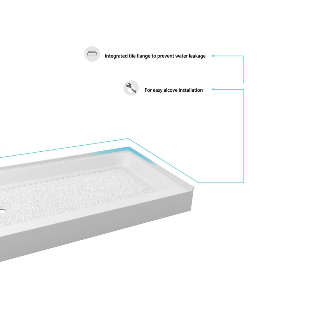 60x36 inch Single threshold shower tray left drain in glossy white. Picture 4