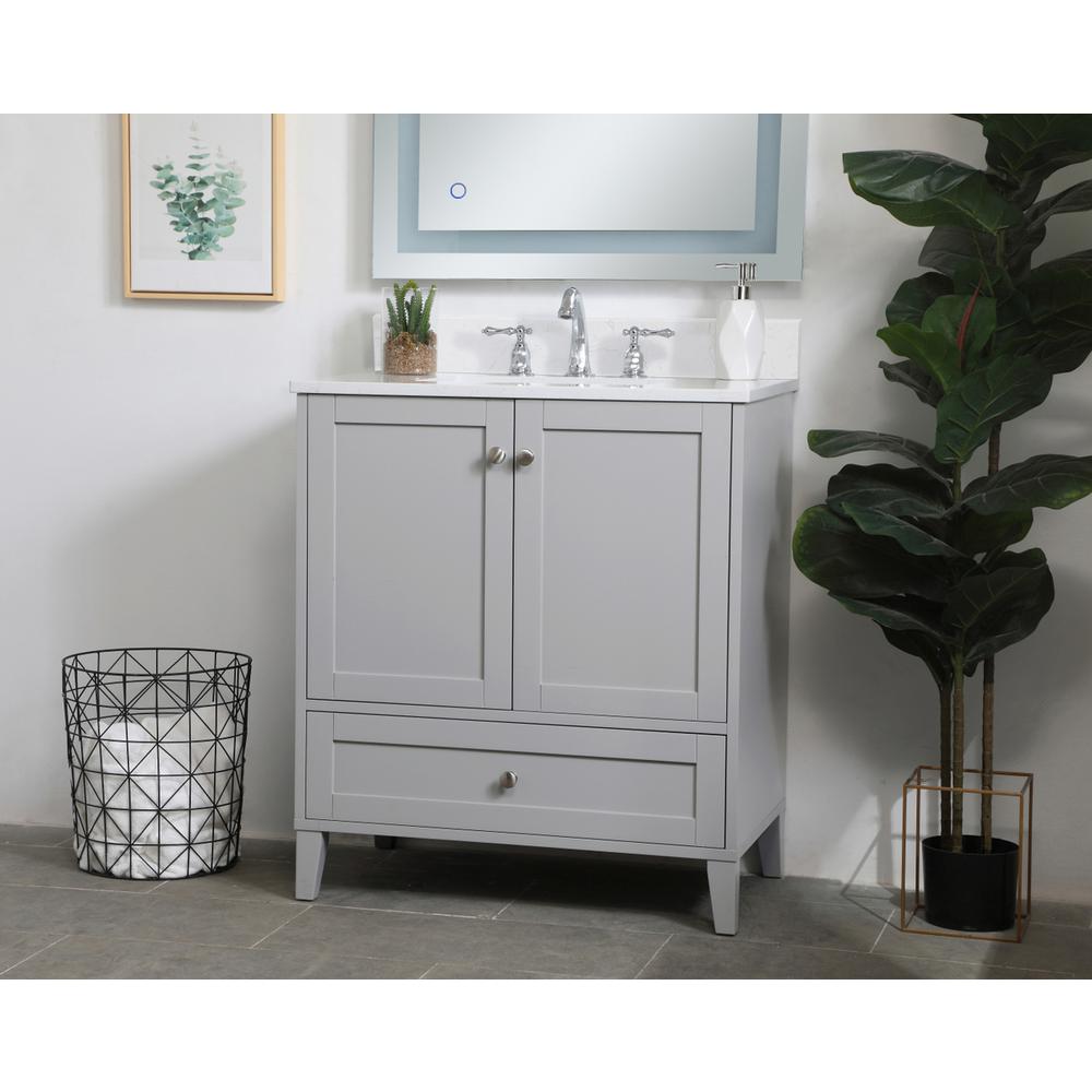 30 inch Single Bathroom Vanity in Grey with Backsplash. Picture 2