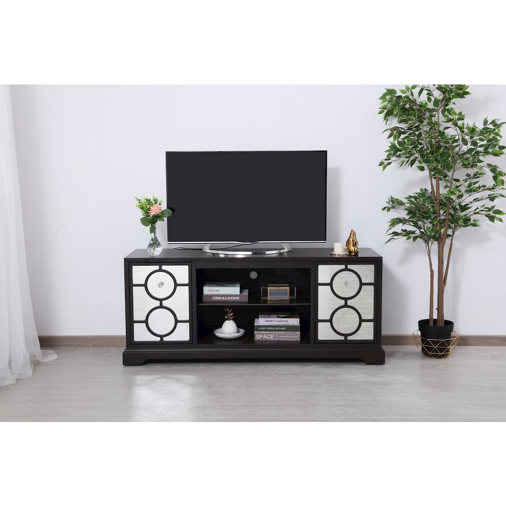 60 In. Mirrored Tv Cabinet Stand In Dark Walnut. Picture 2