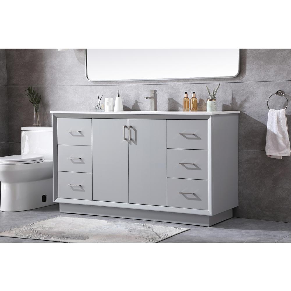 60 Inch SIngle Bathroom Vanity In Grey. Picture 2