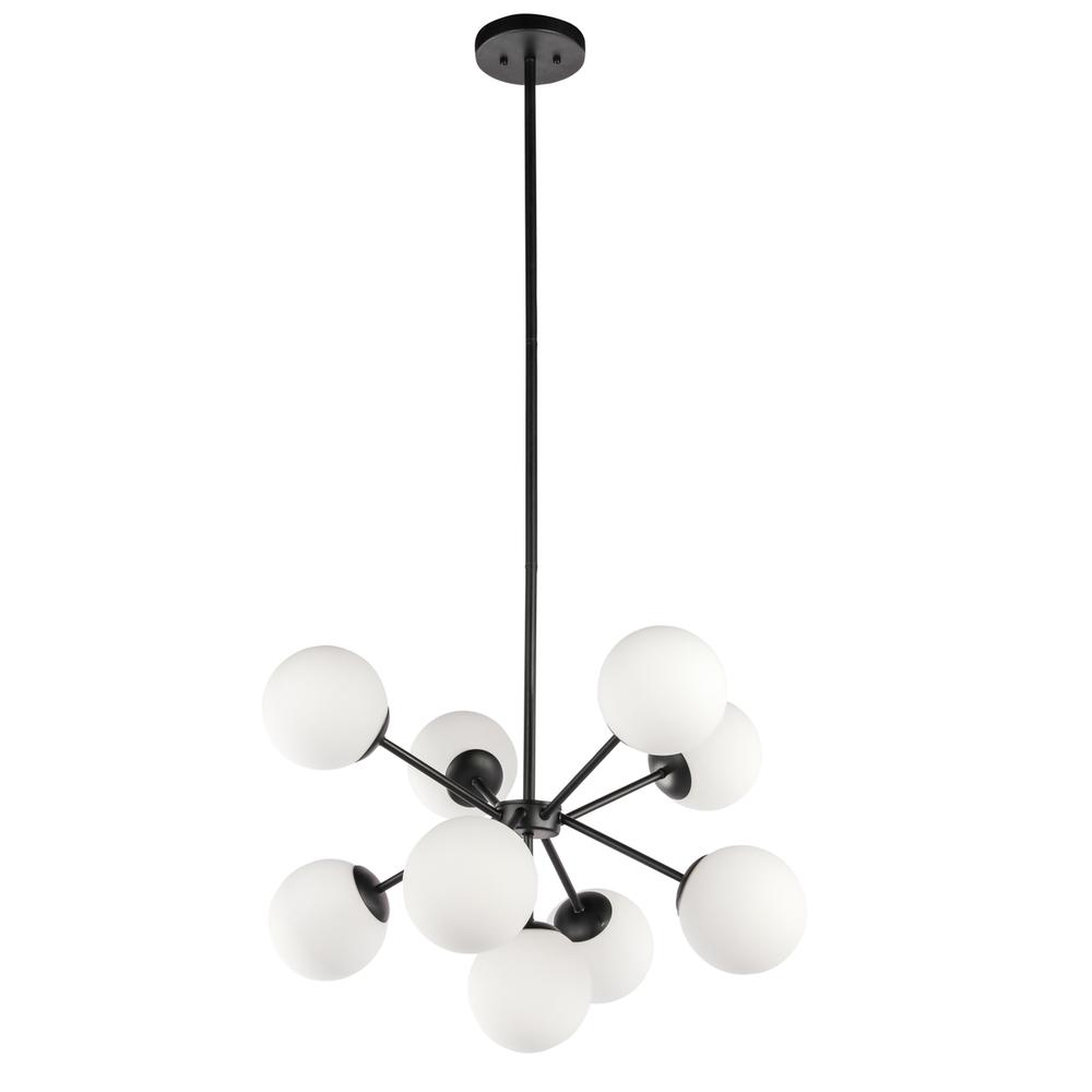 Jupiter 9 light Black and Frosted White glass pendant. Picture 8
