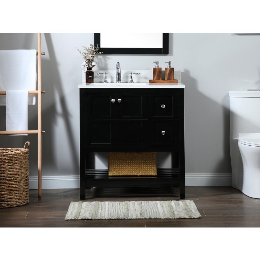 32 inch Single bathroom vanity in black with backsplash. Picture 14