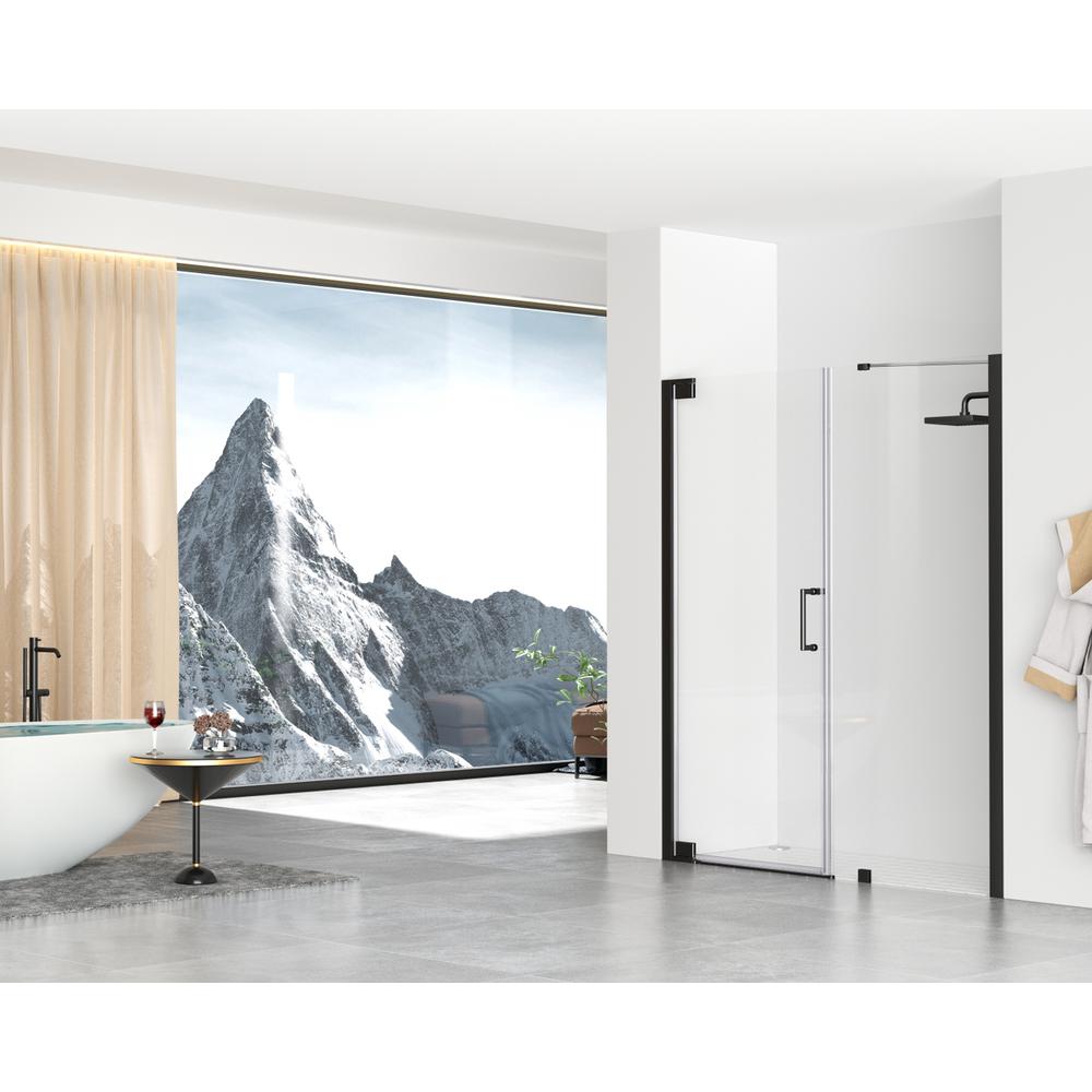 Semi-frameless hinged shower door 60 x 72 Matte Black. Picture 2