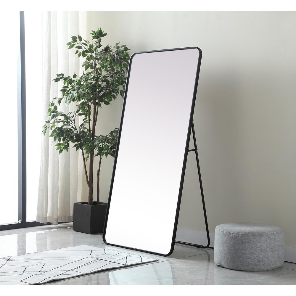 Soft Corner Metal Rectangle Full Length Mirror 30x60 Inch in Black. Picture 2