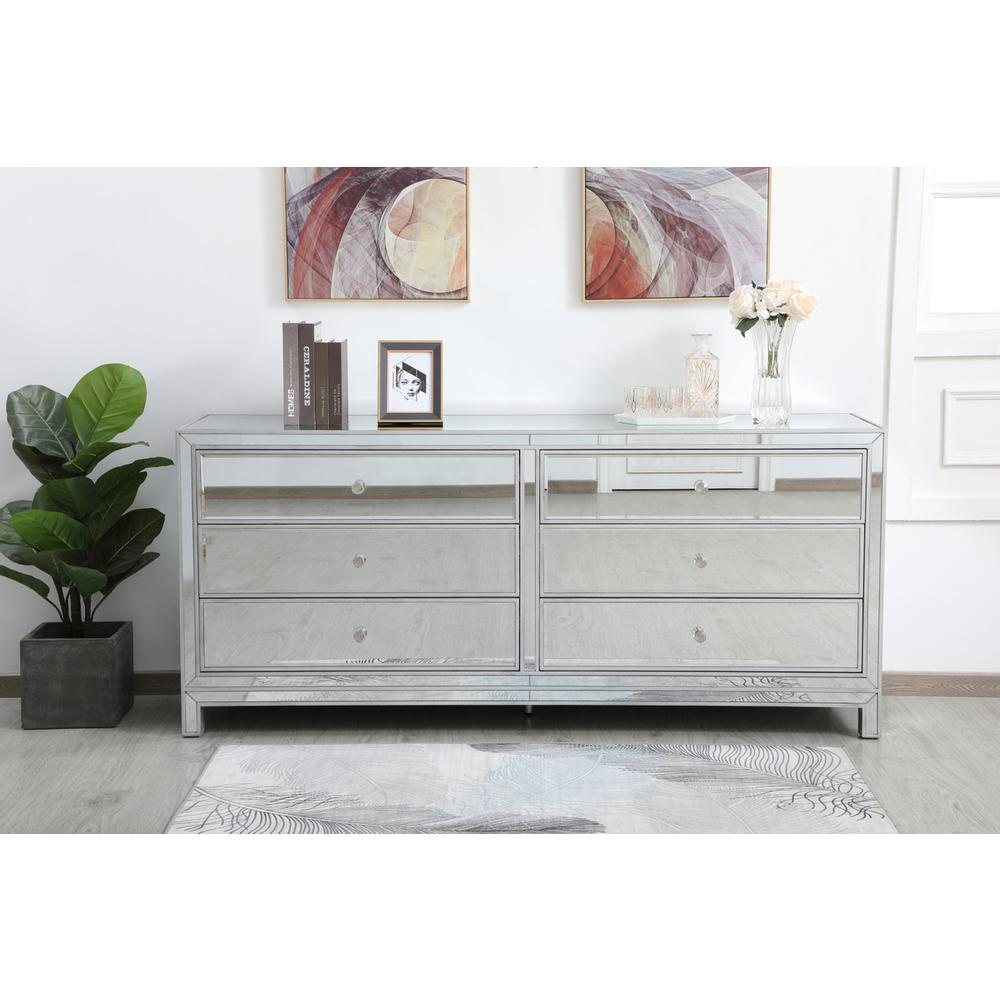 Reflexion 72 in. mirrored six drawer chest in antique silver. Picture 11