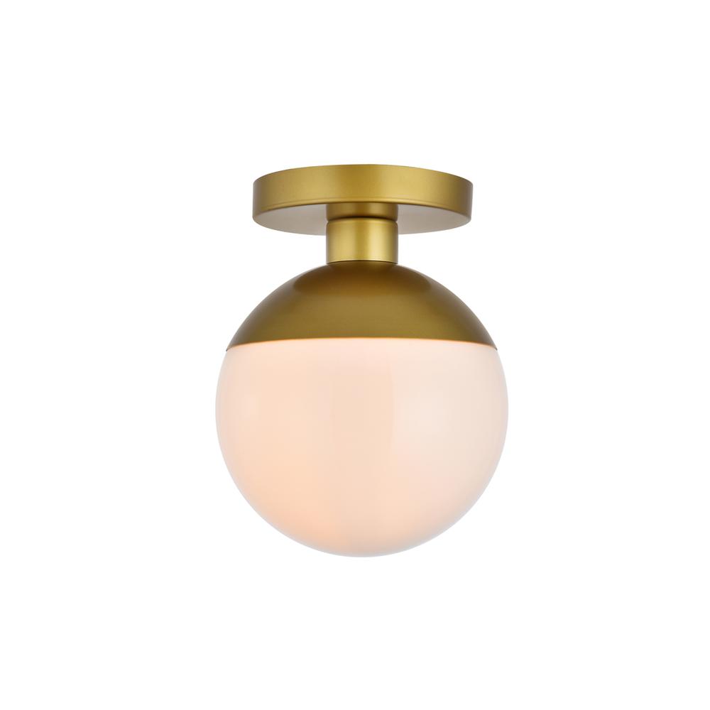 Eclipse 1 Light Brass Flush Mount With Frosted White Glass. Picture 1