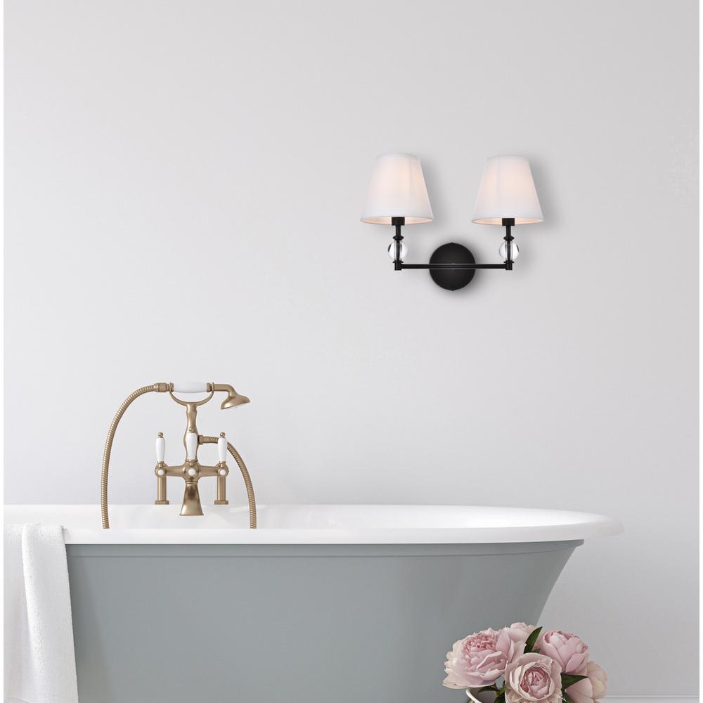 Bethany 2 lights bath sconce in black with white fabric shade. Picture 6