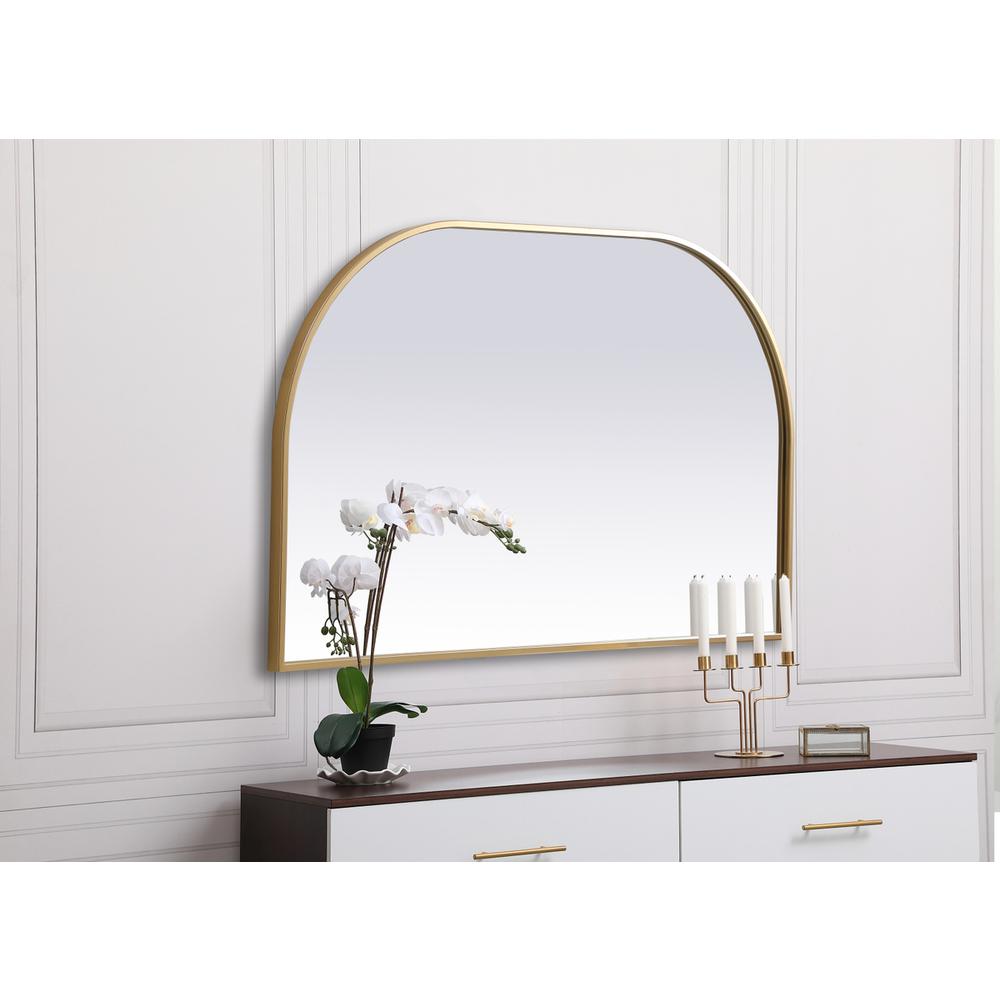 Metal Frame Arch Mirror 39x24 Inch in Brass. Picture 2