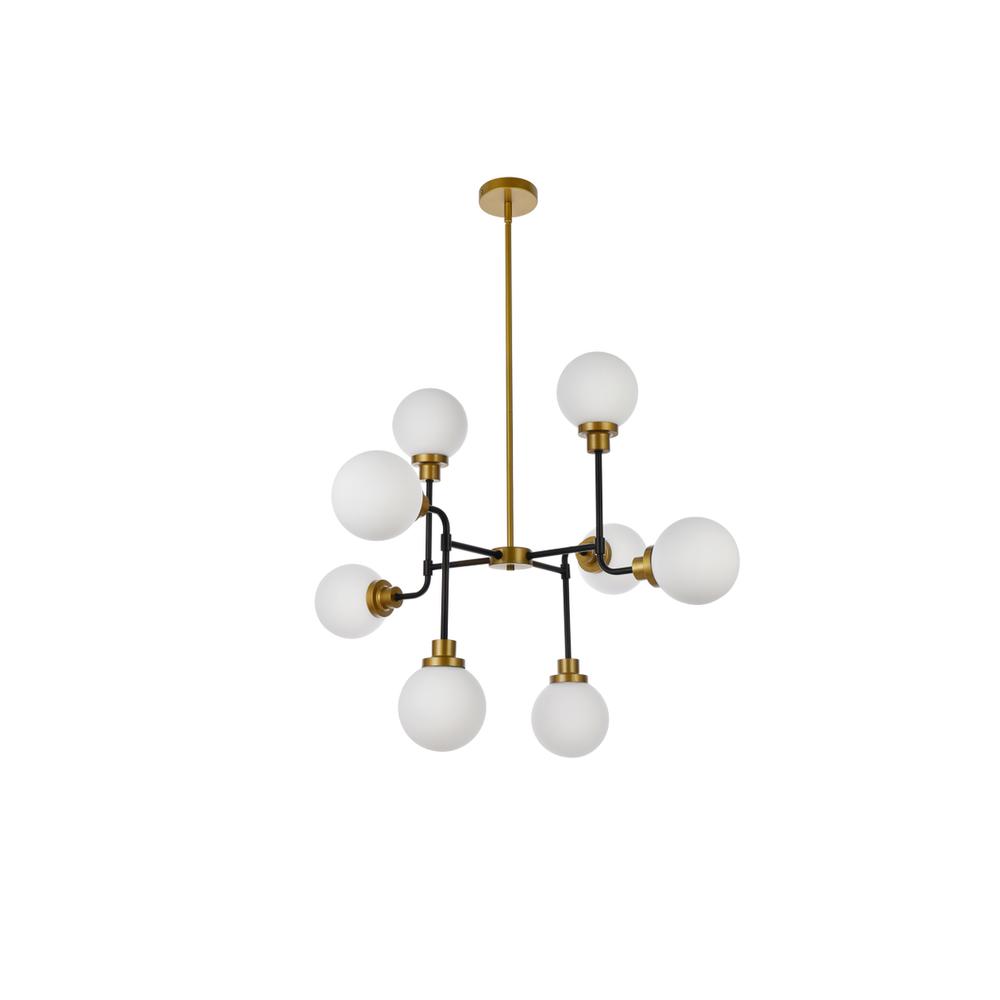 Hanson 8 lights pendant in black with brass with frosted shade. Picture 6