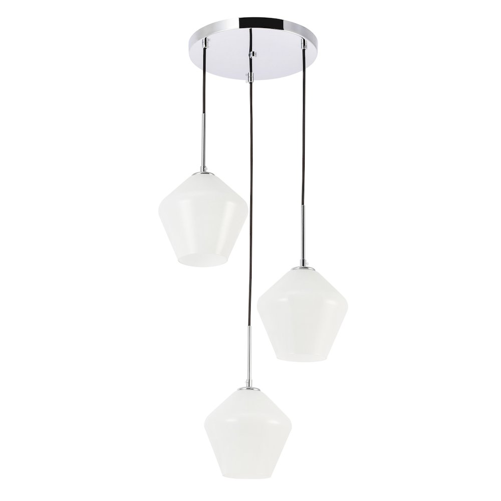 Gene 3 Light Chrome And Frosted White Glass Pendant. Picture 9