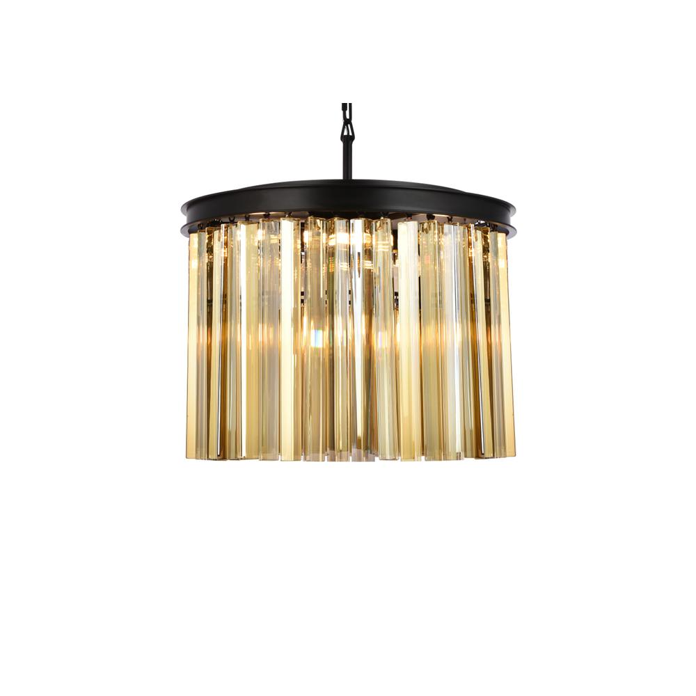 Sydney 6 light Matte Black Pendant Golden Teak (Smoky) Royal Cut Crystal. Picture 2