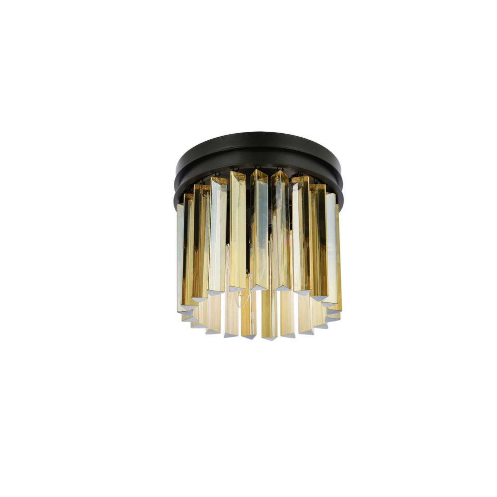 Sydney 3 light Matte Black Flush Mount Golden Teak (Smoky) Royal Cut Crystal. Picture 6