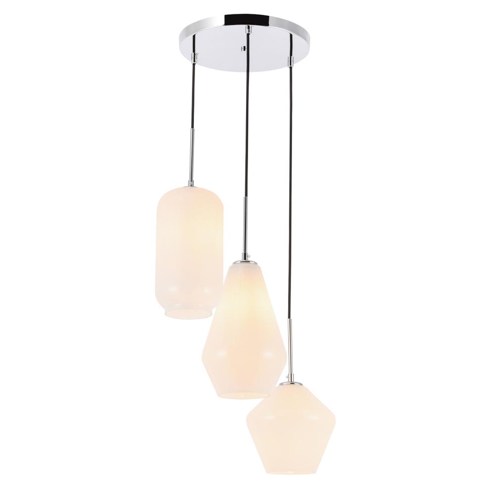 Gene 3 light Chrome and Frosted white glass pendant. Picture 7