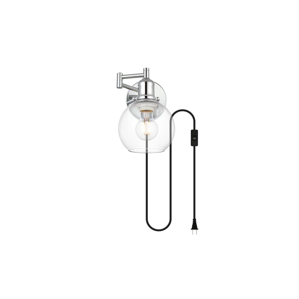 Caspian 1 light Chrome and Clear swing arm plug in wall sconce. Picture 1