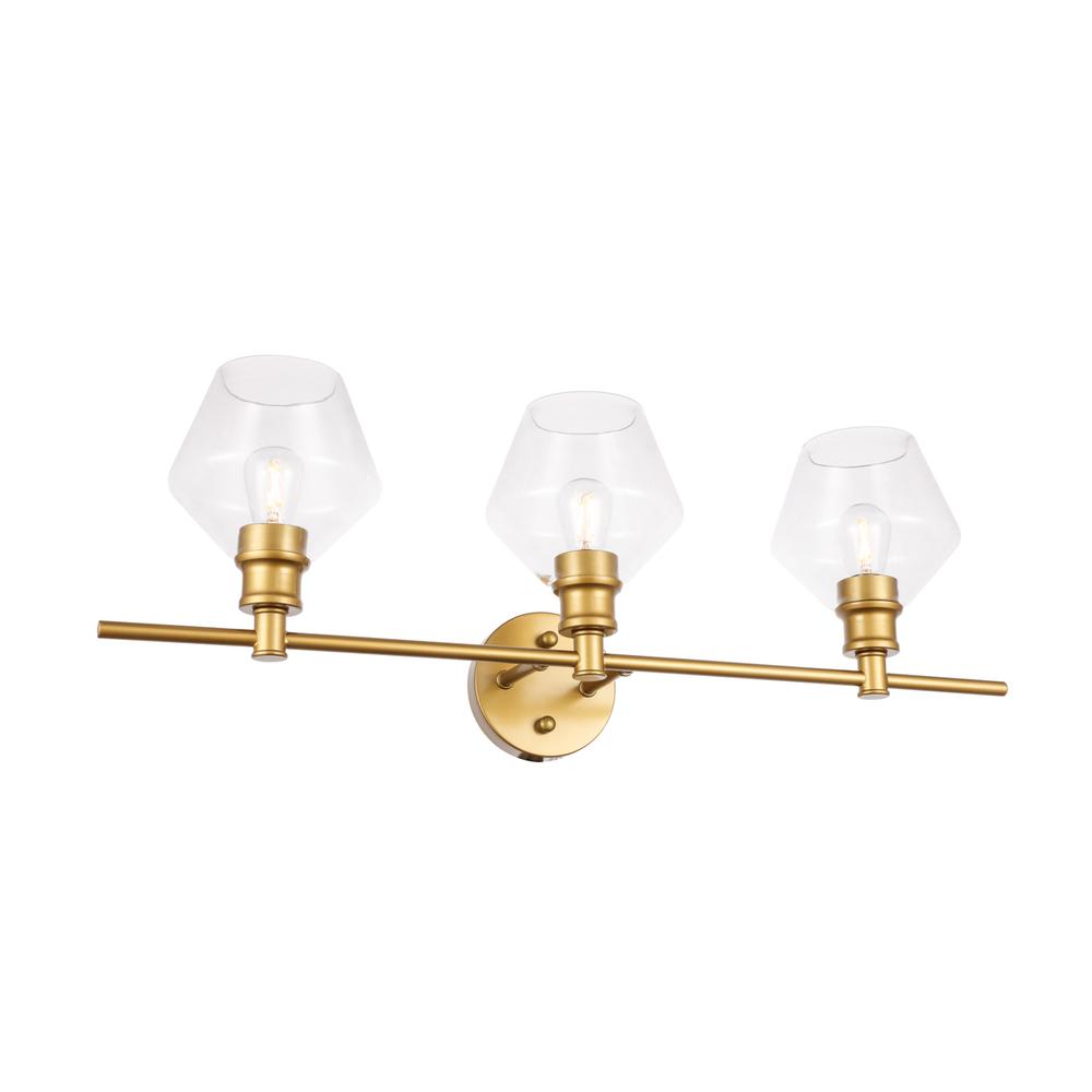 Gene 3 light Brass and Clear glass Wall sconce. Picture 3