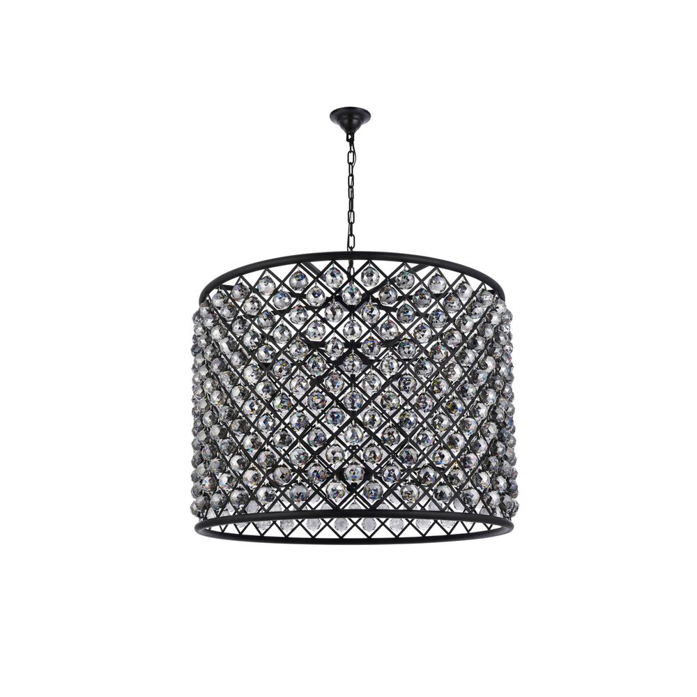 Madison 12 light Matte Black Chandelier Silver Shade (Grey) Royal Cut Crystal. Picture 6