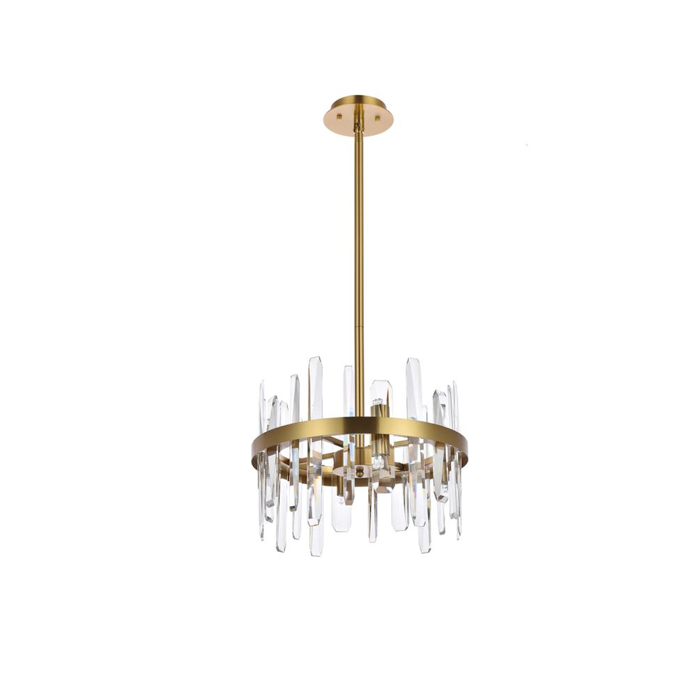 Serena 16 inch crystal round pendant in satin gold. Picture 6