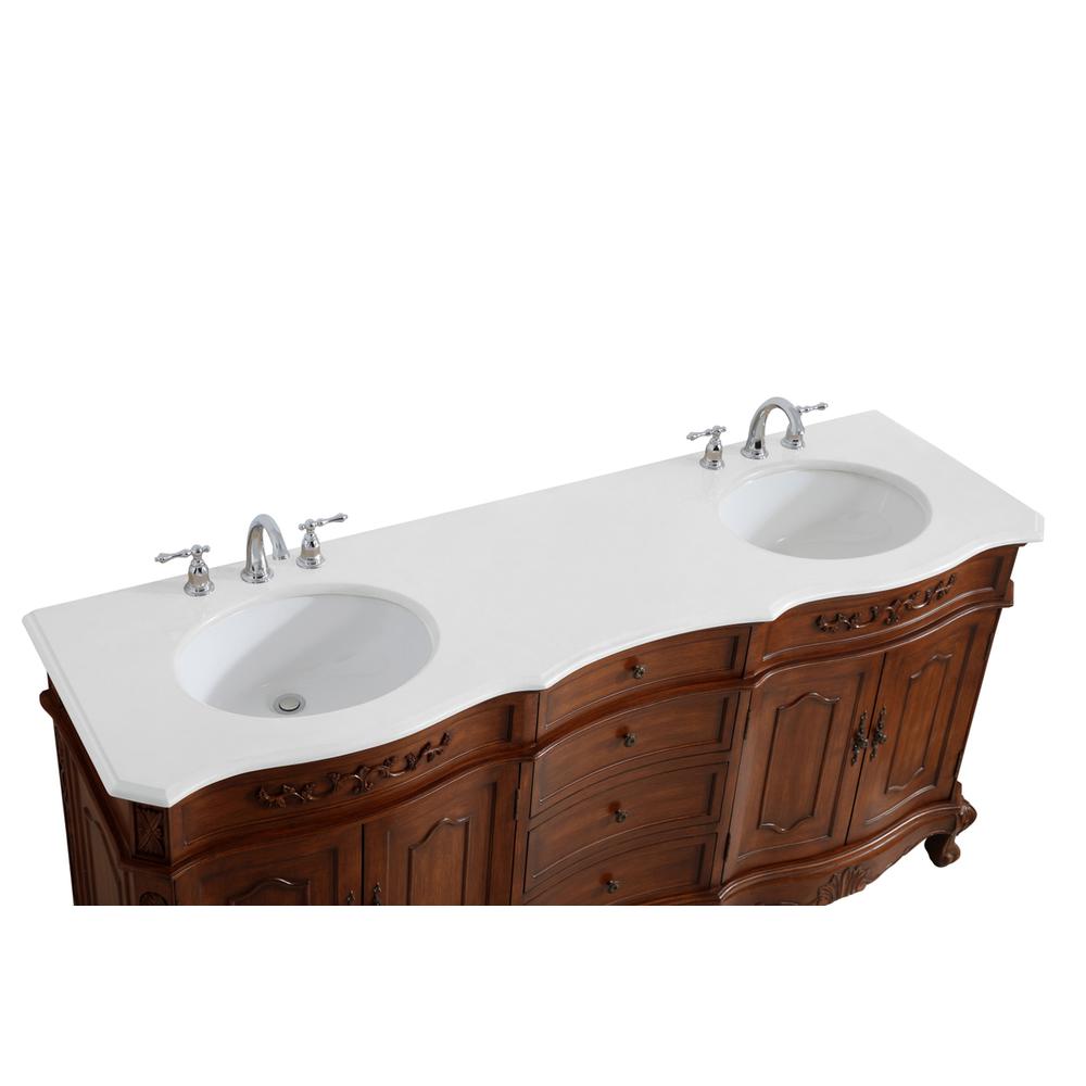 72 inch Double Bathroom vanity in Teak with ivory white engineered marble. Picture 10
