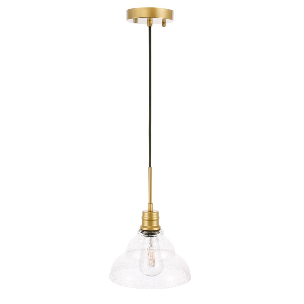 Gil 1 Light Brass And Clear Seeded Glass Pendant. Picture 8