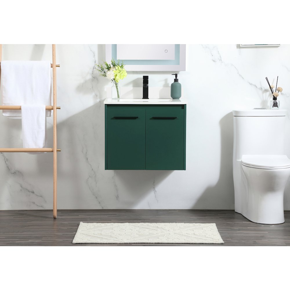 24 Inch Single Bathroom Vanity In Green With Backsplash. Picture 2