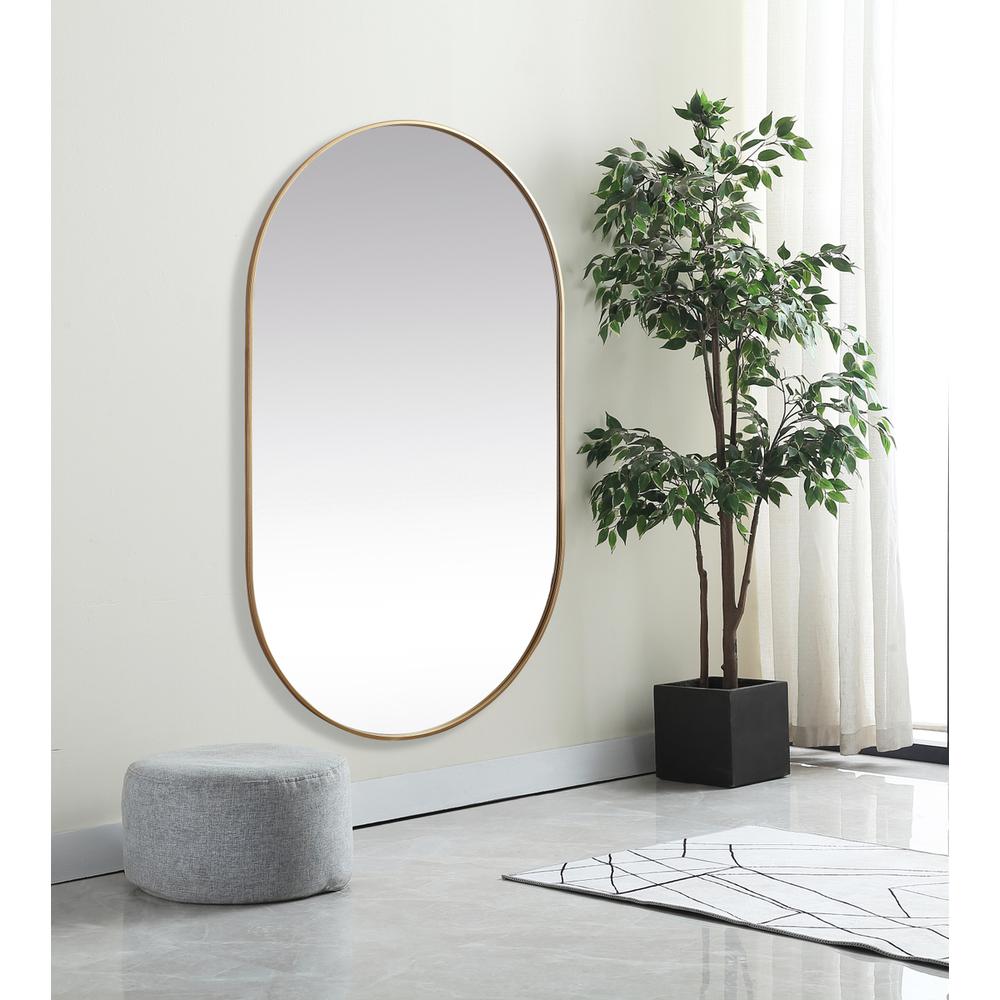 Metal Frame Oval Mirror 36x60 Inch in Brass. Picture 4