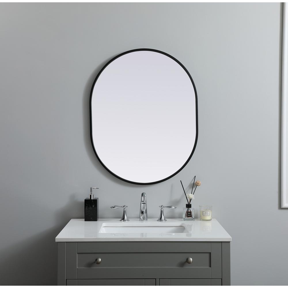 Metal Frame Oval Mirror 24x30 Inch in Black. Picture 11