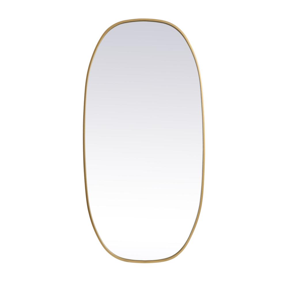 Metal Frame Oval Mirror 24x48 Inch in Brass. Picture 1