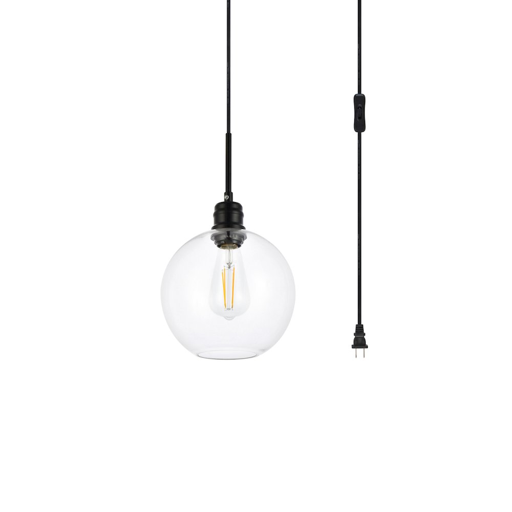 Emett 1 Light Black And Clear Glass Plug In Pendant. Picture 3
