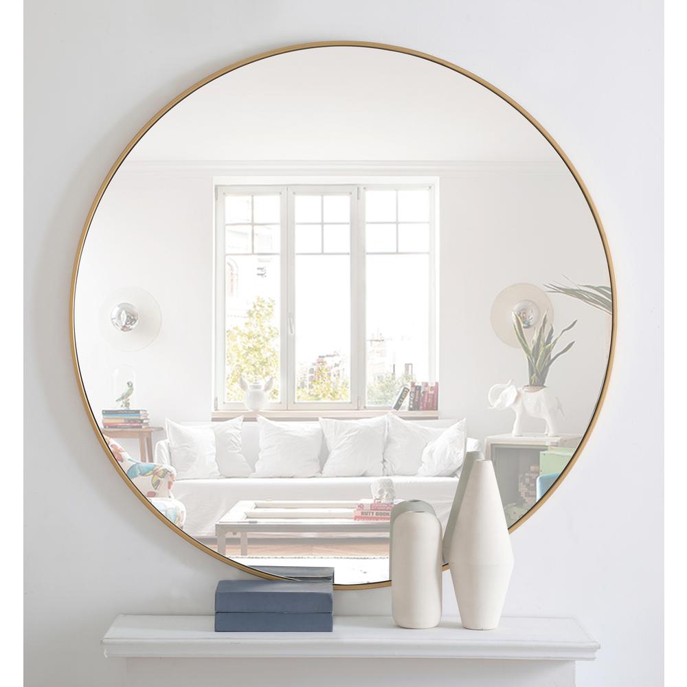 Metal frame Round Mirror 48 inch Brass finish. Picture 11