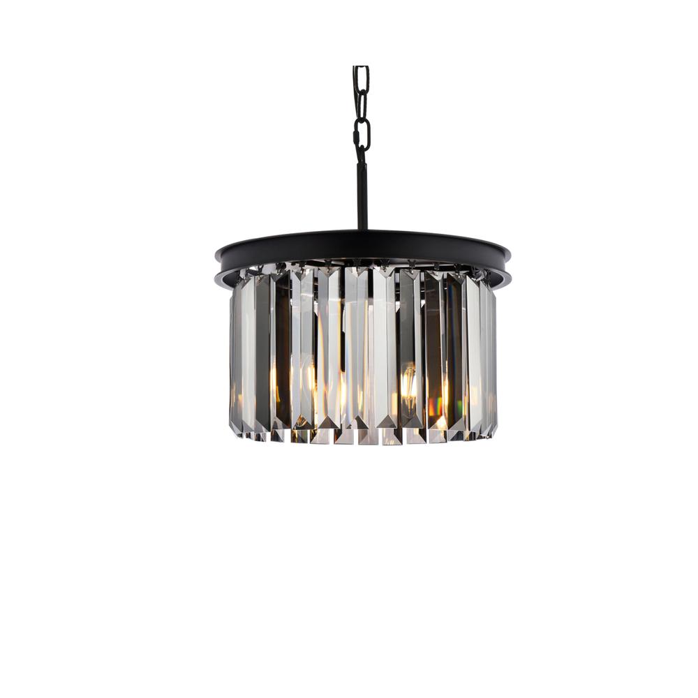 Sydney 3 light Matte Black Pendant Silver Shade (Grey) Royal Cut Crystal. Picture 2