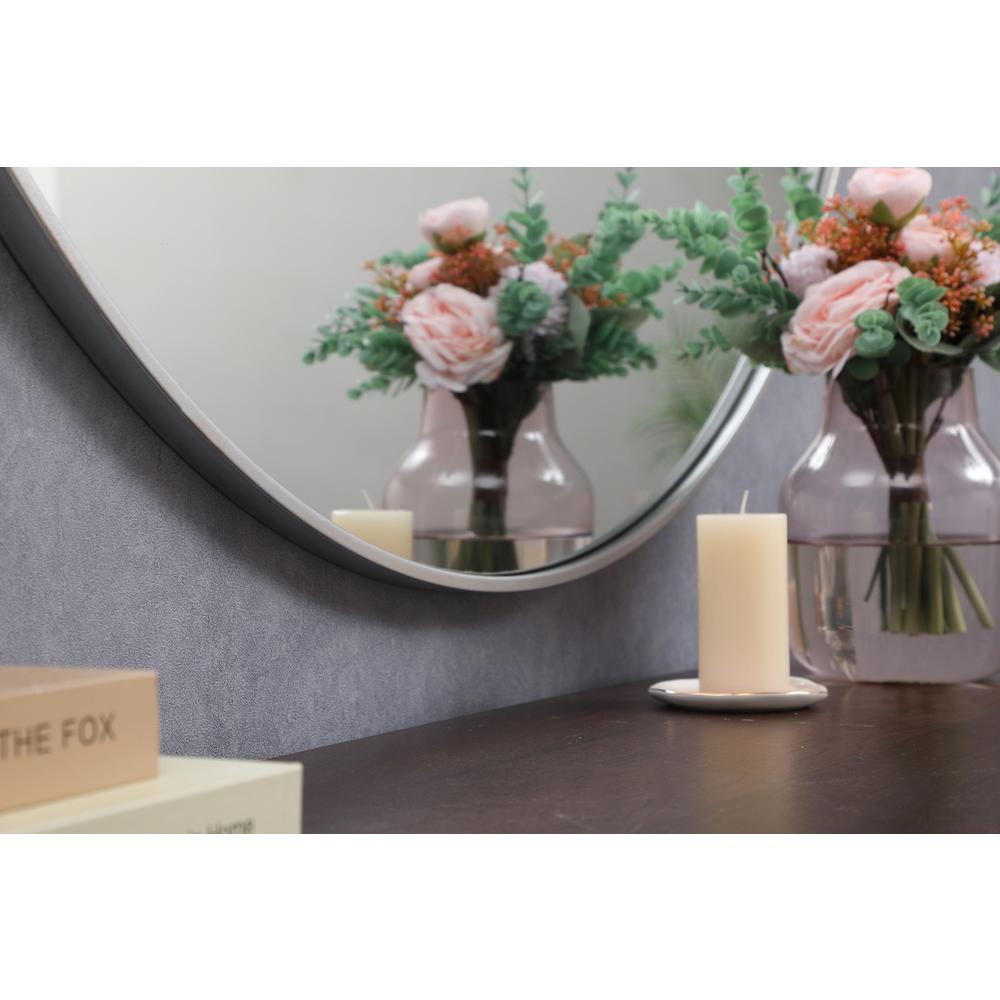 Metal frame round mirror with decorative hook 45 inch in silver. Picture 4