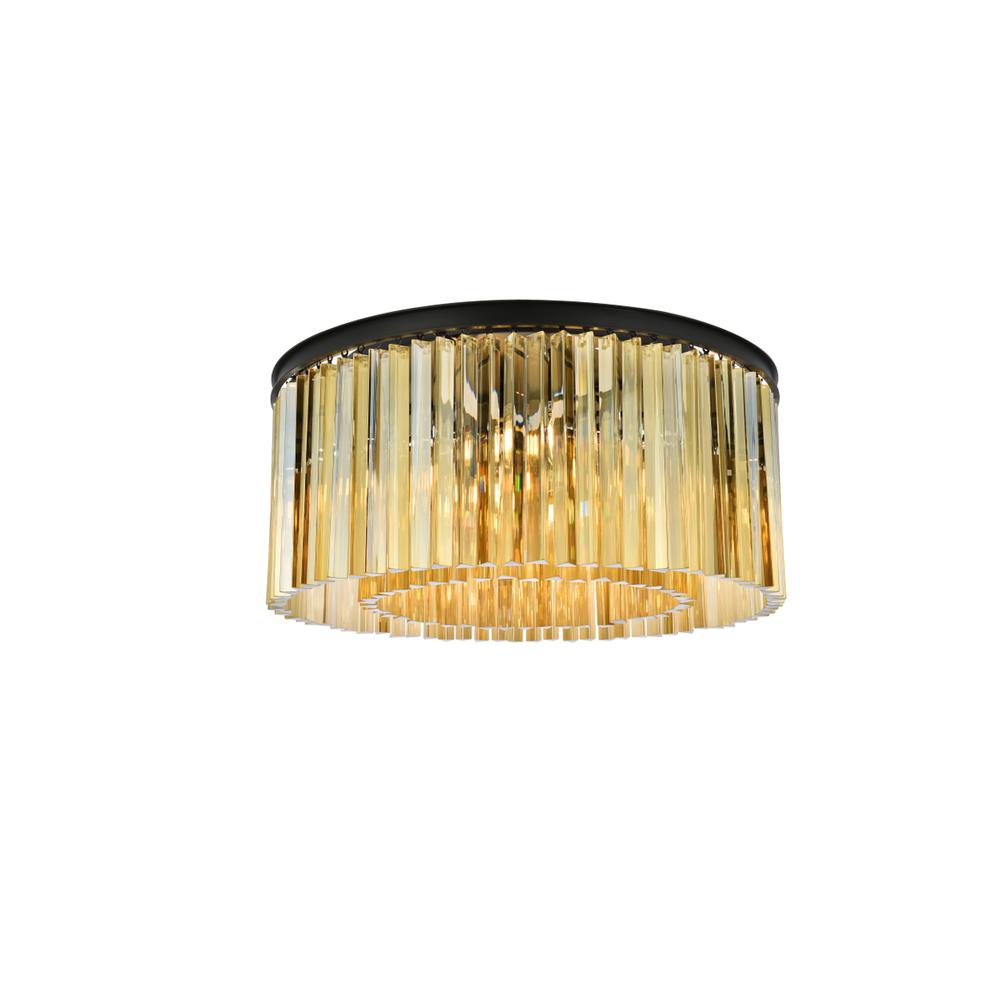 Sydney 8 light Matte Black Flush Mount Golden Teak (Smoky) Royal Cut Crystal. Picture 1