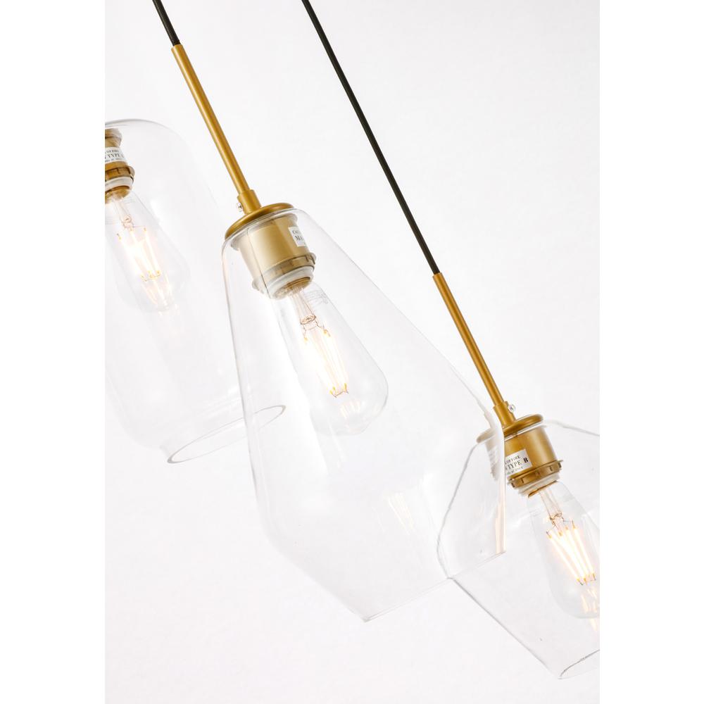 Gene 3 light Brass and Clear glass pendant. Picture 9