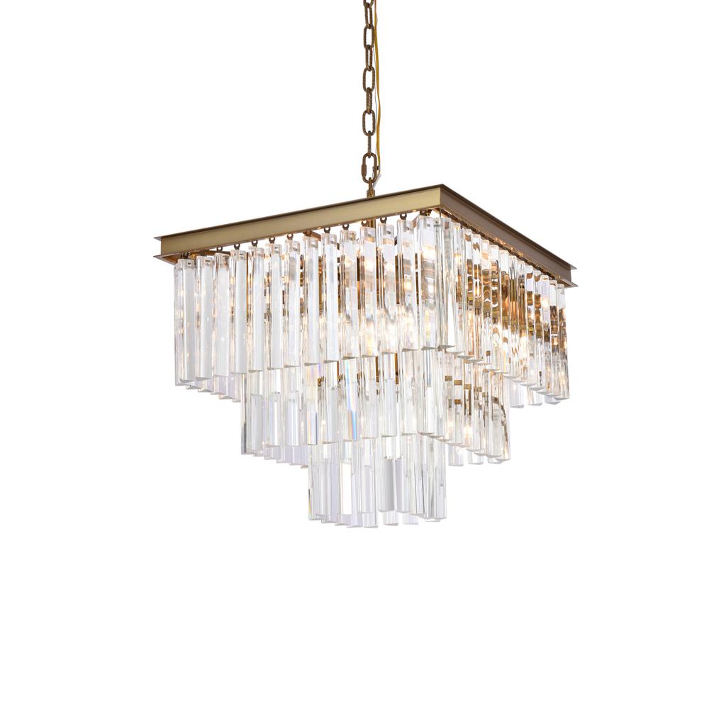 Sydney 21.5 inch square crystal chandelier in satin gold. Picture 2