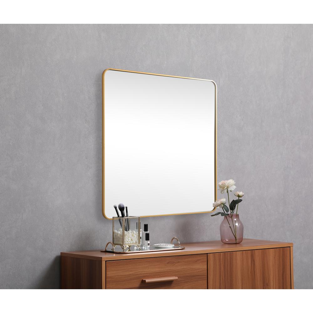Soft corner metal square mirror 48x48 inch in Brass. Picture 4