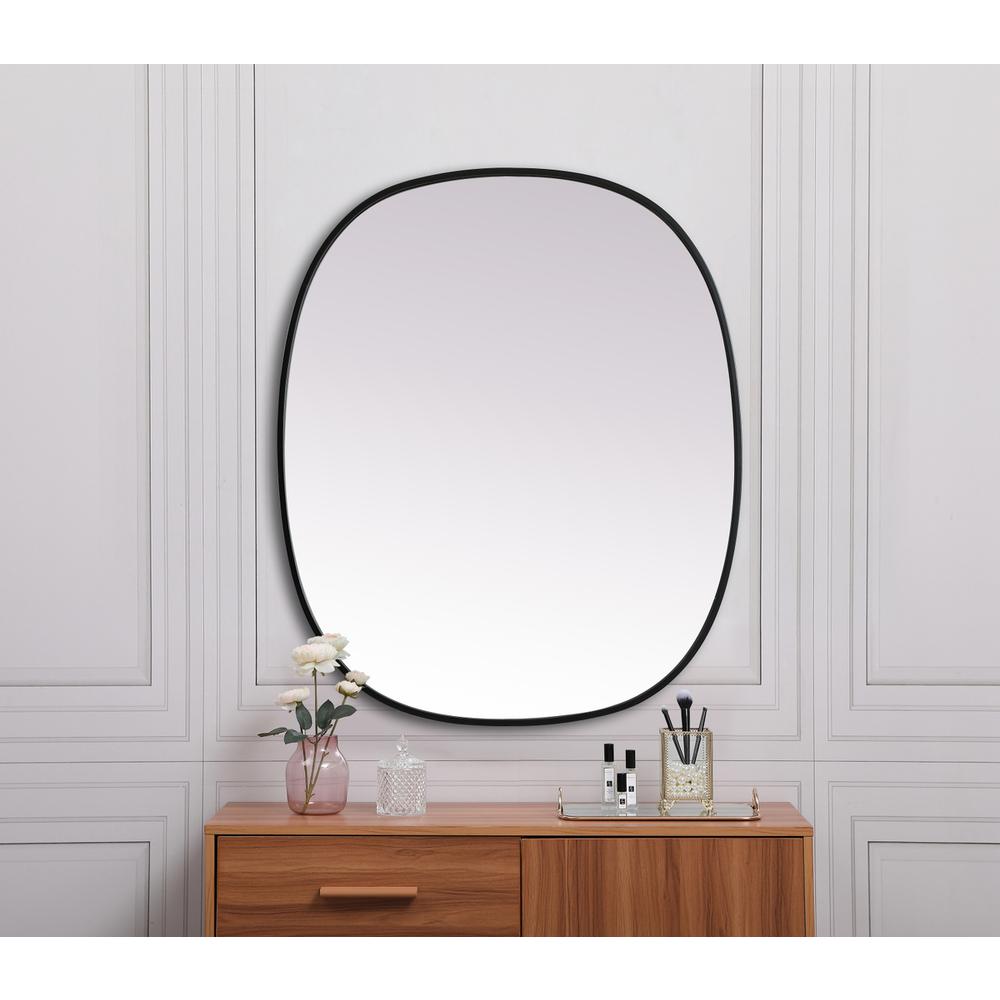 Metal Frame Oval Mirror 30x36 Inch in Black. Picture 3